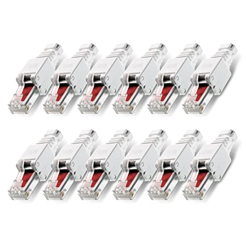 12 Stück Netzwerkstecker werkzeuglos RJ45 CAT6 LAN UTP Kabel Stecker ohne Werkzeug werkzeugfrei CAT5 CAT7 Verlegekabel Patchkabel Netzwerkkabel Toolless Modular Plug Connector Crimpstecker von NAUC