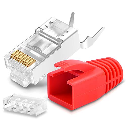 1x Netzwerkstecker CAT7 CAT6A CAT5 RJ45 LAN Netzwerk DSL Crimp Stecker vergoldete Kontakte Einführhilfe Knickschutz geschirmt AWG22/23 ProfiPatch Crimpstecker von NAUC