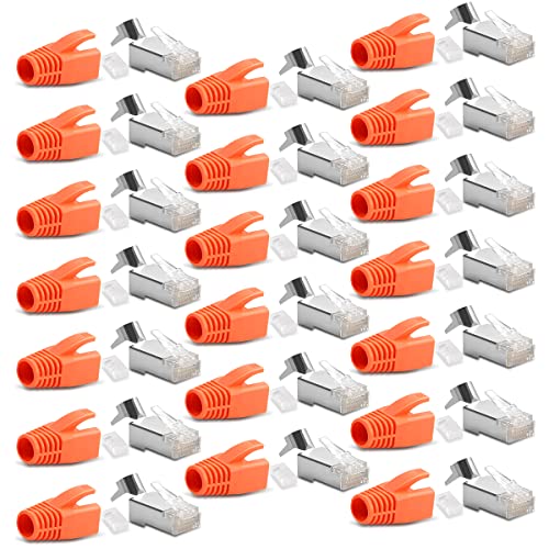 20x Netzwerkstecker CAT7 CAT6A CAT5 RJ45 LAN Netzwerk DSL Crimp Stecker vergoldete Kontakte Einführhilfe Knickschutz geschirmt AWG22/23 ProfiPatch von NAUC