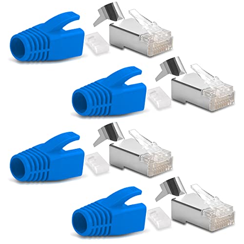 4X Netzwerkstecker CAT7 CAT6A CAT5 RJ45 LAN Netzwerk DSL Crimp Stecker vergoldete Kontakte Einführhilfe Knickschutz geschirmt AWG22/23 ProfiPatch von NAUC