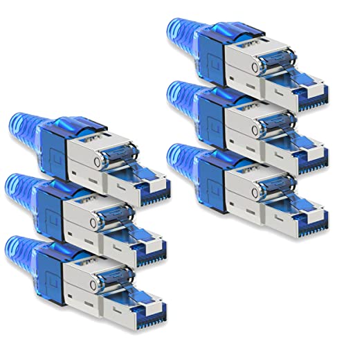 NAUC CAT 7 RJ45 Netzwerkstecker - 6X RJ45 Stecker Steckverbinder - mit Zugentlastung Blau - geschirmt - werkzeuglos - CAT 7 CAT7 LAN Netzwerkkabel Stecker von NAUC