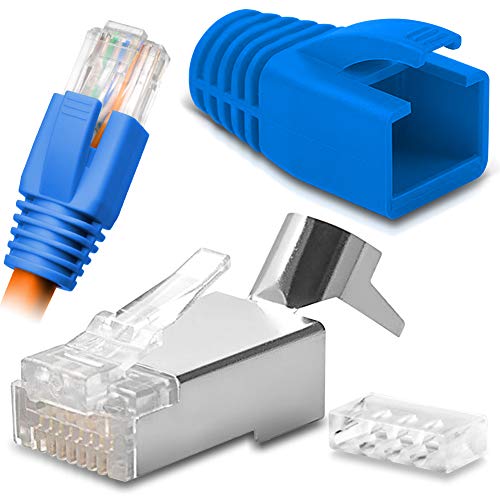 Netzwerkstecker Netzwerk DSL Stecker CAT7 CAT7A CAT6 CAT6A CAT5 RJ45 DSL LAN vergoldete Kontakte Knickschutz, Farbe:Blau, Stückzahl:20 Stück von NAUC