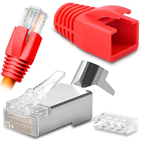 Netzwerkstecker Netzwerk DSL Stecker CAT7 CAT7A CAT6 CAT6A CAT5 RJ45 DSL LAN vergoldete Kontakte Knickschutz, Farbe:Rot, Stückzahl:10 Stück von NAUC