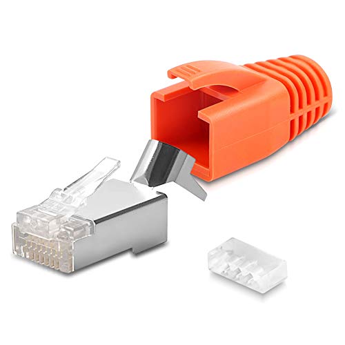 Netzwerkstecker Netzwerk DSL Stecker CAT7 CAT7A CAT6 CAT6A CAT5 RJ45 DSL LAN vergoldete Kontakte Knickschutz, Farbe:Orange, Stückzahl:20 Stück von NAUC