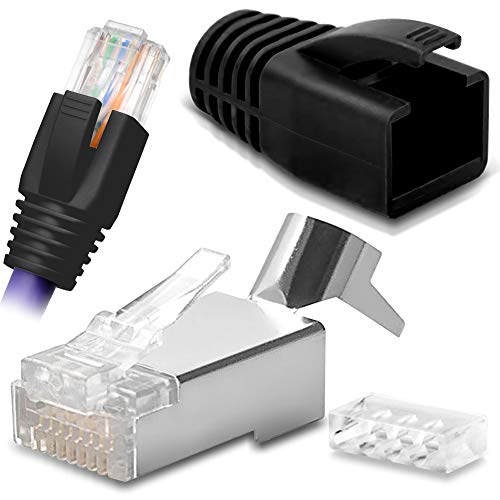 Netzwerkstecker Netzwerk DSL Stecker CAT7 CAT7A CAT6 CAT6A CAT5 RJ45 DSL LAN vergoldete Kontakte Knickschutz, Farbe:Schwarz, Stückzahl:20 Stück von NAUC