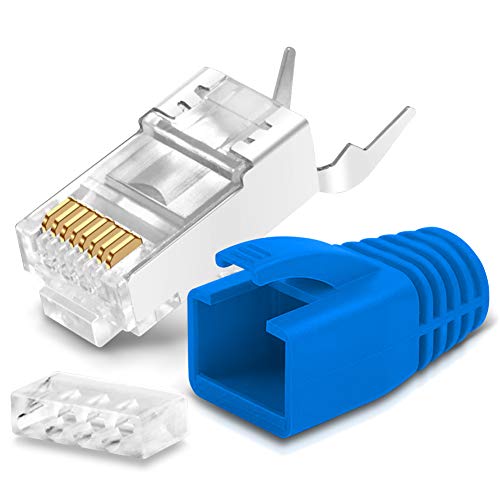 Netzwerkstecker Netzwerk DSL Stecker CAT7 CAT7A CAT6 CAT6A CAT5 RJ45 DSL LAN vergoldete Kontakte Knickschutz, Farbe:Blau, Stückzahl:4 Stück von NAmobile