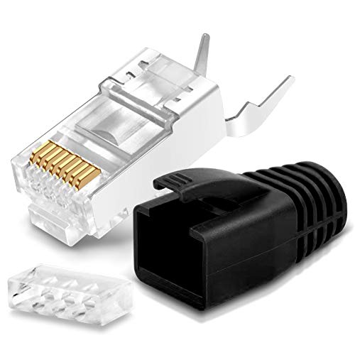 Netzwerkstecker Netzwerk DSL Stecker CAT7 CAT7A CAT6 CAT6A CAT5 RJ45 DSL LAN vergoldete Kontakte Knickschutz, Stückzahl:20 Stück, Farbe:Schwarz von NAmobile