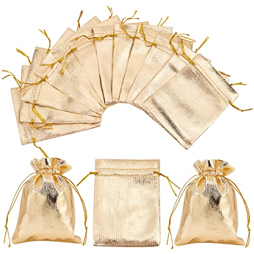 nbeads 50 Stück Geschenksäckchen, 9×12 cm Rechteck Goldene Schmuckbeutel Kordelzug Weihnachten Geschenkbeutel Geschenksäckchen für Schmuck Lagerung Geschenk Süßigkeiten Verpackung Weihnachten von nbeads