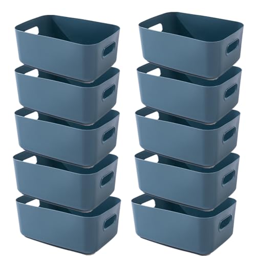 NCRGB Aufbewahrungsbox Kunststoff Aufbewahrungskorb mit Griffen,Küchenschrank Organizer Box Körbe Aufbewahrung Kunststoffbox für Badezimmer Regal Kunststoffbox (10 Blau, 30×20×12cm) von NCRGB