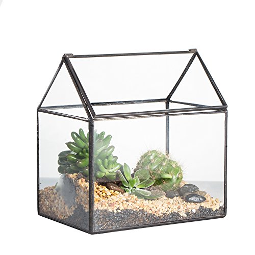 NCYP Klein Geometrisches Terrarium, 15,5x11x16 cm Handmade Pflanzencontainer, Haus-Form, Glas, schließbar, Gewächshäuschen für Sukkulenten/Farn, mit Klappdeckel (ohne Pflanzen) von NCYP