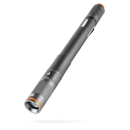 NEBO Columbo Flex 250 Taschenlampe in Stiftgröße, wiederaufladbares LED-Arbeitslicht mit 4-fach verstellbarem Zoom, 3 Leuchtmodi mit Magnetfuß, NEB-POC-0008-G von NEBO