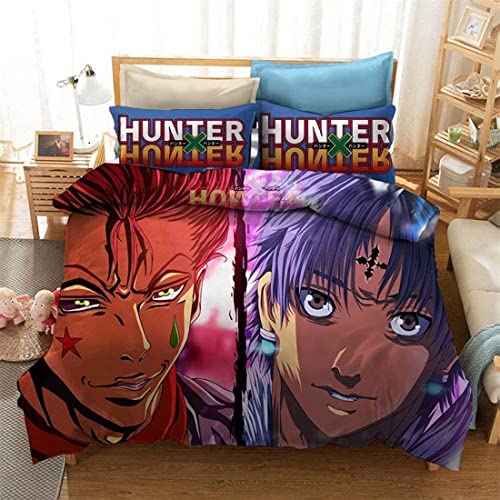 Hisoka Hunter Bettwäsche-Set, Bettbezug und Kissenbezug, Mikrofaser, 3D-Digitaldruck, dreiteiliges Bettwäscheset,ab-67,Single:55"x79"/140x200cm von NECEHY