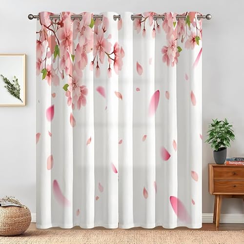 Sakura-Regen Blume Verdunklungsvorhänge Natur Vorhang Blickdicht Gardinen mit Ösen Thermovorhang Kälteschutz 2er Set für Wohnzimmer Schlafzimmer 260x140cm(HöhexBreite) von NEDZQY