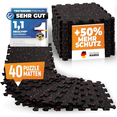 NEOLYMP Bodenschutzmatte Fitness 5 x 8 Stück (40 Matten), extra dicker und robuster Naturkautschuk - Puzzlematte Fitness, Gymnastikmatte, Sportmatte, Fitnessmatte von NEOLYMP