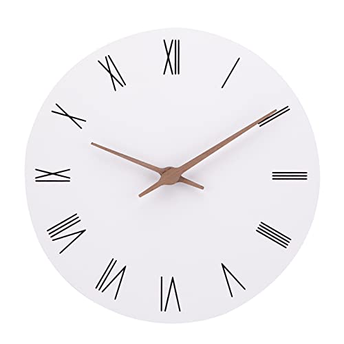 NESIFEE Wanduhr Ohne Tickgeräusche MDF Wanduhr Holz Lautlos 30 cm, Moderne Wanduhren Römische Ziffern Quarz Batteriebetriebene Wanduhr für Wohnzimmer, Küche, Schlafzimmer Wanduhren Dekor(Weiss) von NESIFEE