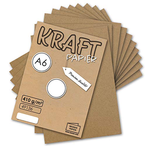 NEUSER PAPIER 300x Kraftpapier-Karten Bogen A6 in Braun - 105 x 148 mm - Blanko Vintage Einladungs-Karten Postkarten aus Natur-Karton - 410 g/m² - ohne Falz von NEUSER PAPIER