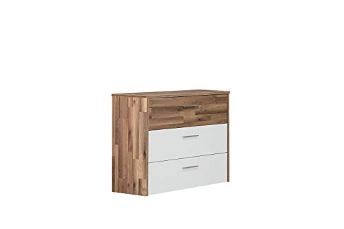 FORTE Modern Way Kommode mit 3 Schubladen, Holzwerkstoff, Stabeiche Dekor kombiniert mit Weiß Matt, 99,8 x 79,9 x 41,5 cm von Forte