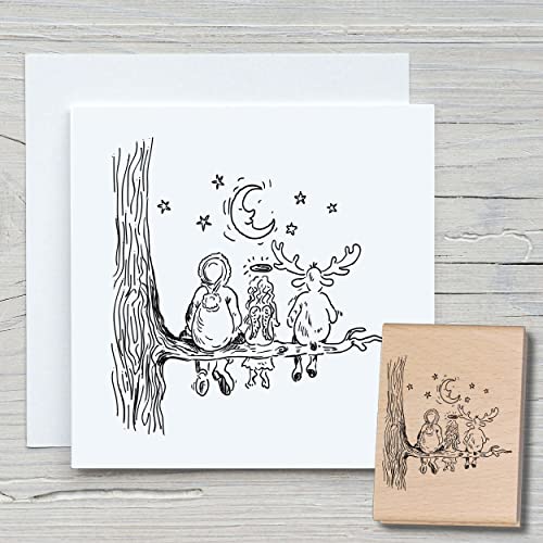 NEWSTAMPS Stempel Auf dem Ast Motivstempel groß aus Holz & Gummi zum Karten basteln, Holzstempel, Weihnachten, Weihnachtskarte, Advent, Scrapbook, Textilstempel, Deko, Kinder von NEWSTAMPS DIE STEMPELMACHER