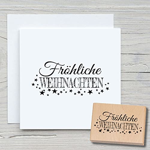 NEWSTAMPS Stempel Fröhliche Weihnachten 02 Motivstempel aus Holz & Gummi zum Karten basteln, Holzstempel, Weihnachtskarte, Advent, Schrift, Scrapbook, Textilstempel, Deko, Kinder von NEWSTAMPS DIE STEMPELMACHER