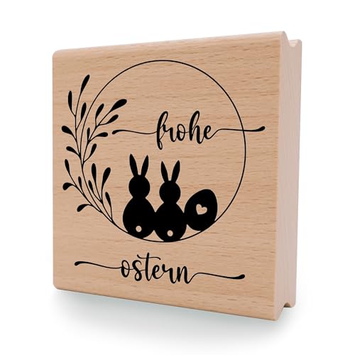 NEWSTAMPS Stempel Frohe Ostern rund Motivstempel aus Holz & Gummi zum Karten und Geschenke basteln, Holzstempel für Ostern, Osterkarte, Scrapbook, Textilstempel, Deko, Kinder von NEWSTAMPS DIE STEMPELMACHER