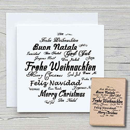 NEWSTAMPS Stempel Frohe Weihnachten rund Motivstempel groß aus Holz & Gummi zum Karten basteln, Holzstempel, Weihnachtskarte, Advent, Schrift, Scrapbook, Textilstempel, Deko, Kinder von NEWSTAMPS DIE STEMPELMACHER