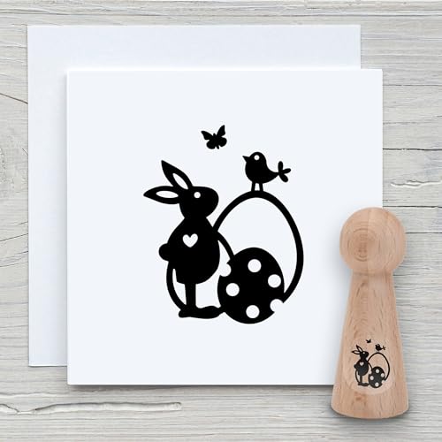 NEWSTAMPS Stempel Hase mit Ostereiern Mini Motivstempel aus Holz & Gummi zum Karten und Geschenke basteln, Holzstempel für Ostern, Osterkarte, Scrapbook, Textilstempel, Deko, Kinder von NEWSTAMPS DIE STEMPELMACHER