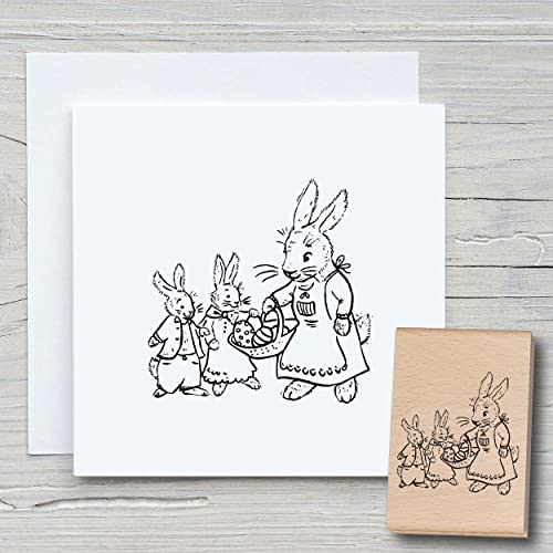 NEWSTAMPS Stempel Hasenfamilie 02 Motivstempel aus Holz & Gummi zum Karten und Geschenke basteln, Holzstempel für Ostern, Osterkarte, Grußkarte, Scrapbook, Textilstempel, Deko, Kinder von NEWSTAMPS DIE STEMPELMACHER