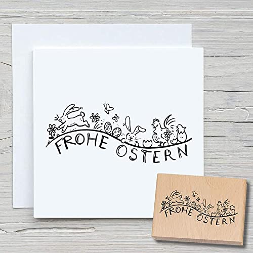 NEWSTAMPS Stempel Frohe Ostern 04 Motivstempel groß aus Holz & Gummi zum Karten und Geschenke basteln, Holzstempel für Ostern, Osterkarte, Scrapbook, Textilstempel, Deko, Kinder von NEWSTAMPS DIE STEMPELMACHER