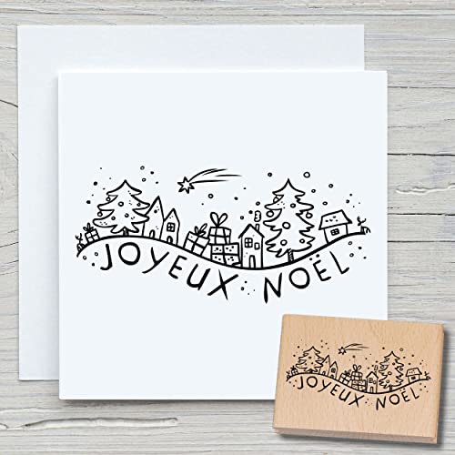 NEWSTAMPS Stempel Joyeux Noël Motivstempel groß aus Holz & Gummi zum Karten und Geschenke basteln, Holzstempel für Weihnachten, Weihnachtskarte, Advent, Scrapbook, Textilstempel, Deko, Kinder von NEWSTAMPS DIE STEMPELMACHER