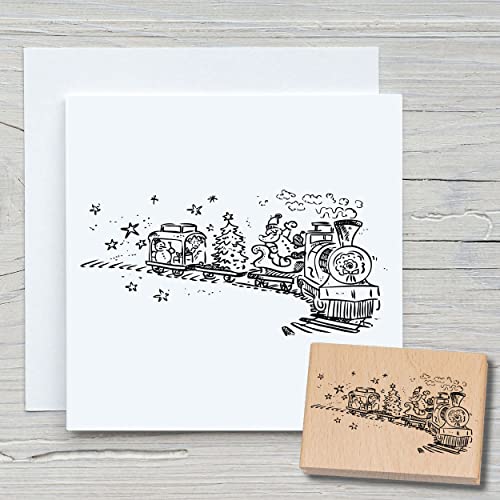 NEWSTAMPS Stempel Lokomotive Motivstempel groß aus Holz & Gummi zum Karten basteln, Holzstempel, Weihnachten, Weihnachtskarte, Advent, Scrapbook, Textilstempel, Deko, Kinder von NEWSTAMPS DIE STEMPELMACHER