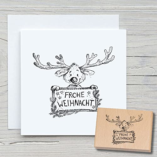 NEWSTAMPS Stempel Rudi klein Motivstempel groß aus Holz & Gummi zum Karten basteln, Holzstempel, Weihnachten, Weihnachtskarte, Advent, Scrapbook, Textilstempel, Deko, Kinder von NEWSTAMPS DIE STEMPELMACHER