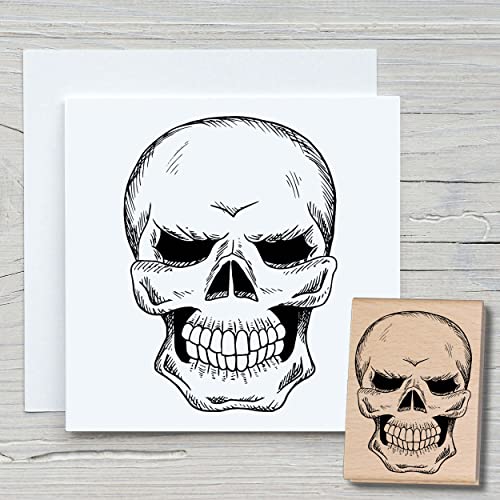 NEWSTAMPS Stempel Totenkopf Motivstempel aus Holz & Gummi zum Karten basteln, Holzstempel, Happy Halloween, Scrapbook, Textilstempel, Deko, Kinder von NEWSTAMPS DIE STEMPELMACHER