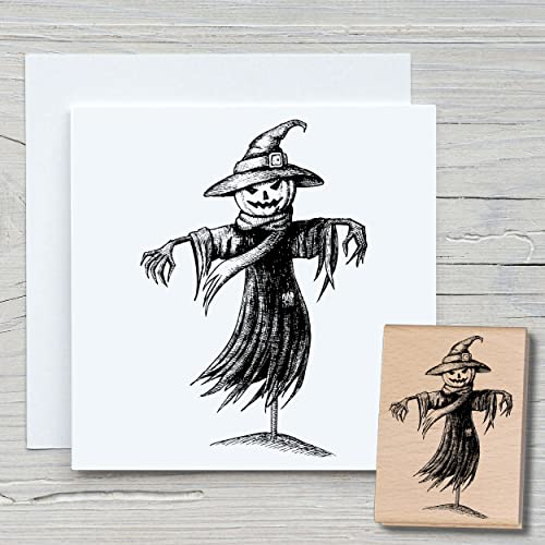 NEWSTAMPS Stempel Vogelscheuche Motivstempel groß aus Holz & Gummi zum Karten basteln, Holzstempel, Happy Halloween, Scrapbook, Textilstempel, Deko, Kinder von NEWSTAMPS DIE STEMPELMACHER