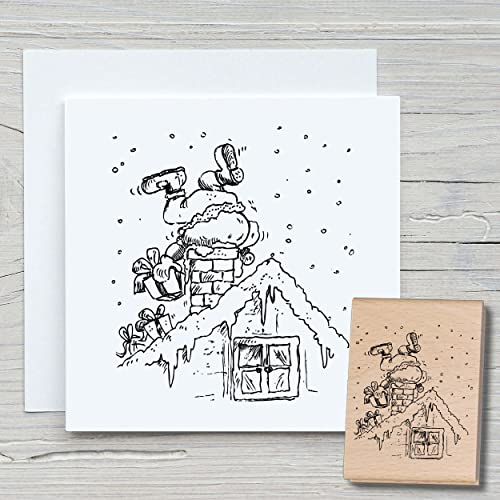 NEWSTAMPS Stempel Weihnachtsmann im Kamin Motivstempel groß aus Holz & Gummi zum Karten basteln, Holzstempel, Weihnachten, Weihnachtskarte, Advent, Scrapbook, Textilstempel, Deko, Kinder von NEWSTAMPS DIE STEMPELMACHER