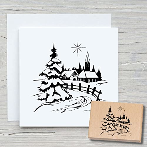 NEWSTAMPS Stempel Winterdorf Motivstempel groß aus Holz & Gummi zum Karten basteln, Holzstempel, Weihnachten, Weihnachtskarte, Winter, Scrapbook, Textilstempel, Deko, Kinder von NEWSTAMPS DIE STEMPELMACHER