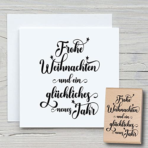 NEWSTAMPS Stempel frohe Weihnachten und ein glückliches Motivstempel groß aus Holz & Gummi zum Karten basteln, Holzstempel, Weihnachten, Weihnachtskarte, Scrapbook, Textilstempel, Deko, Kinder von NEWSTAMPS DIE STEMPELMACHER