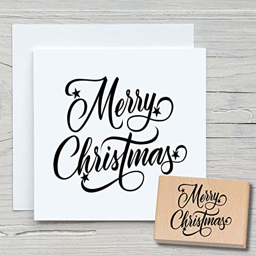 NEWSTAMPS Stempel Merry Christmas 02 Motivstempel aus Holz & Gummi zum Karten basteln, Holzstempel, Weihnachten, Weihnachtskarte, Advent, Scrapbook, Textilstempel, Deko, Kinder von NEWSTAMPS DIE STEMPELMACHER