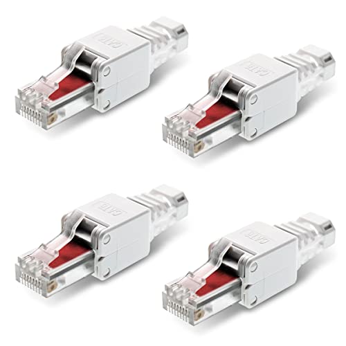 NEXMEX 4x RJ45 CAT 6 Netzwerkstecker werkzeuglos 250 MHz UTP Crimpstecker Stecker ohne Werkzeug für CAT6 CAT6A CAT5e Netzwerkkabel Patchkabel Verlegekabel AWG 22-26 Kabel Ø bis 7,5 mm Ethernet LAN von NEXMEX