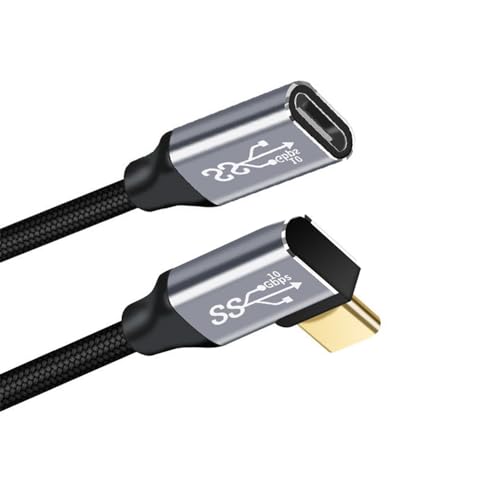 NFHK Links-rechtwinkliges USB-C-USB-3.1-Typ-C-Stecker auf Buchse, Verlängerungs-Datenkabel, 10 Gbit/s, 100 W, mit Hülle für Laptop, 50 cm von NFHK