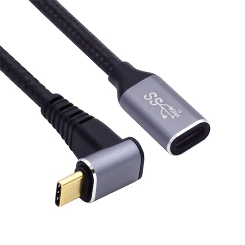 NFHK Up Down Angled USB-C USB 3.1 Typ C Stecker auf Buchse, Verlängerungs-Datenkabel, 10 Gbit/s, 100 W, mit Hülle für Laptop 300 cm, NF-UC-058-UP-3.0M von NFHK