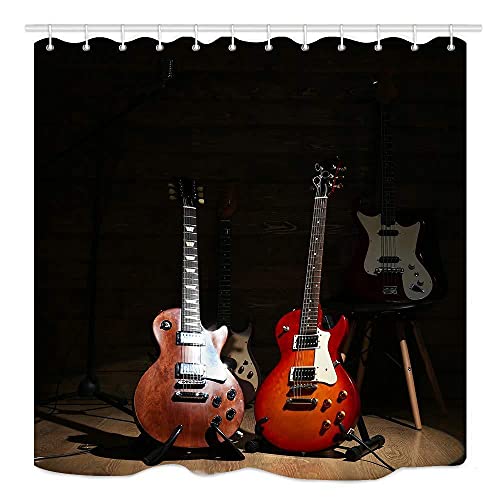 Duschvorhang, Motiv: Gitarre, Rockmusik, aus Polyester, mit wasserdichten Haken, 90 x 180 cm von NHSY