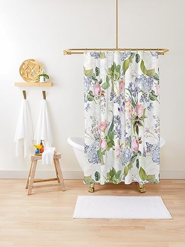 NHSY Duschvorhang mit Rosenmotiv, Blumenmuster, Vintage-Stil, Retro-Blütenblätter, Boho, blau, rosa, Badezimmer-Dekoration, 150 x 180 cm, Weiß von NHSY