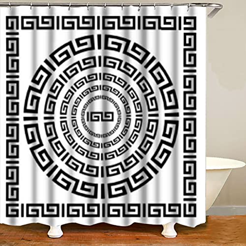 NHSY Elegante Schwarze weiße griechische Schlüssel Duschvorhänge Badezimmer Vorhang Set Griechenland Mäander Grenze Vorhang Geometrische Streifen Runde Quadratisches Muster,White2,180x180cm von NHSY