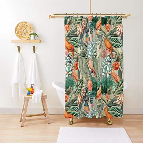 Vintage Orange Tropischer Vogel Dschungel Garten Duschvorhang Tiere Papagei Blume Blumenblatt Schöne Flora Botanisch Romantisch Retro Muster Landhausstil,200x180cm von NHSY