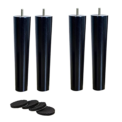 Holzmöbel Beine,4er Set Schwarz Massivholz M8 Bolzen & Gummiauflagen Ersatz Möbelfüße Sofa Beine,für Schrank Stuhl Couch Bettbeine Tischfüße Möbel Hardware Zubehör (30cm) von NIANXINN