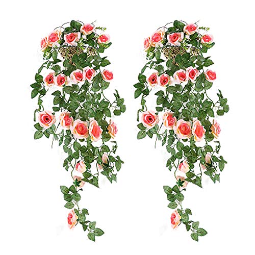 NIBESSER 2 Stück Künstliche Hängepflanze Kunstblumen Hängend Wie Echt 95cm Blumen Rebe Balkonpflanzen Plastikpflanzen Wanddekoration für Küche Zimmer Wand Balkon Fenster von NIBESSER