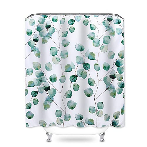NIBESSER Duschvorhang 180x200 blätter Textil antischimmel Wasserabweisend Shower Curtain mit 12 Duschvorhangringen 3D Digitaldruck Grüne Pflanzen von NIBESSER