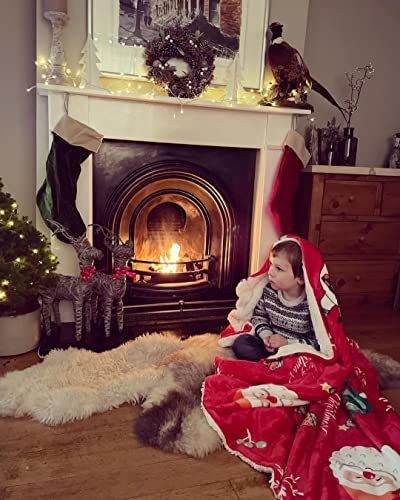 NIBESSER Weihnachten Kuscheldecke super weiche warme Flauschige Bequeme Weihnachtsmann Decken Wendbare Plüsch Fleece Weihnachten wirft (Rot 2) von NIBESSER