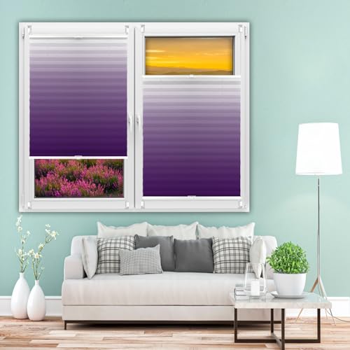 Plissee Klemmfix Plisseerollo 65 x 120 cm Sonnenschutz Jalousie, Plisseerollo Jalousie Faltrollo ohne Bohren inkl Befestigungsmaterial für Fenster nach Maß, Lila von NINGBAI