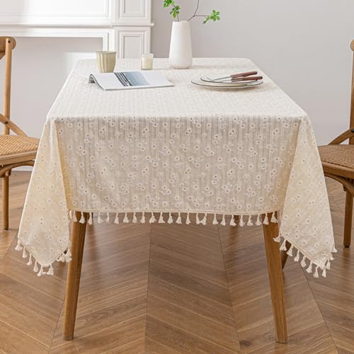 NINGHOME Tischtuch,110x110cm,Tischdecke, Baumwoll-Leinen, knitterfrei, Anti-Verblassen-Tischdecke, staubdicht, waschbar, Tischdecke für Küche, Esstisch von NINGHOME